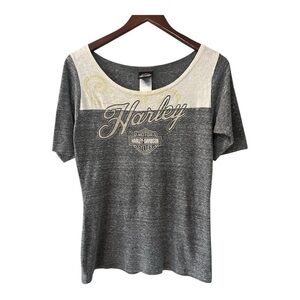 Harley Davidson Black Hills Gray T Shirt Size L Women